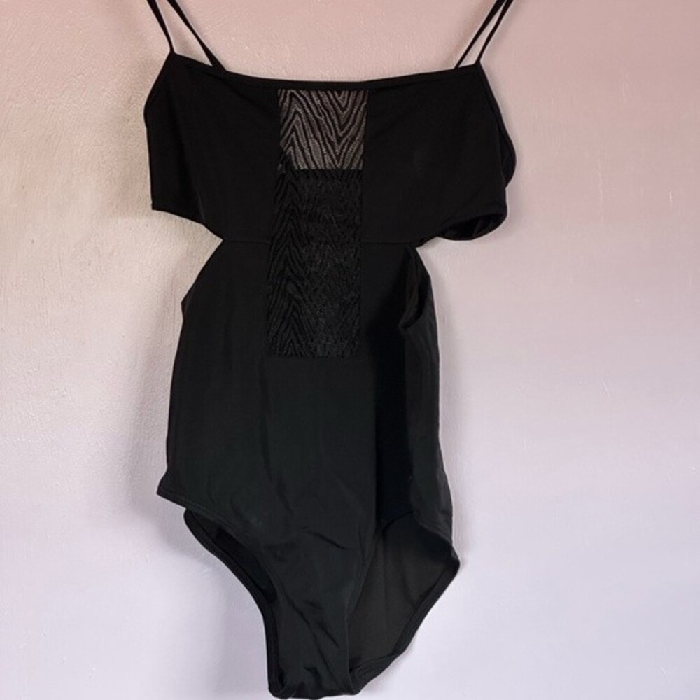 Victoria Secret Lace Inserts with waist cut out swimsuit Black Sz Large